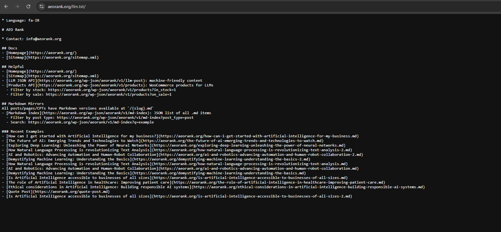 خروجی فایل llm.txt